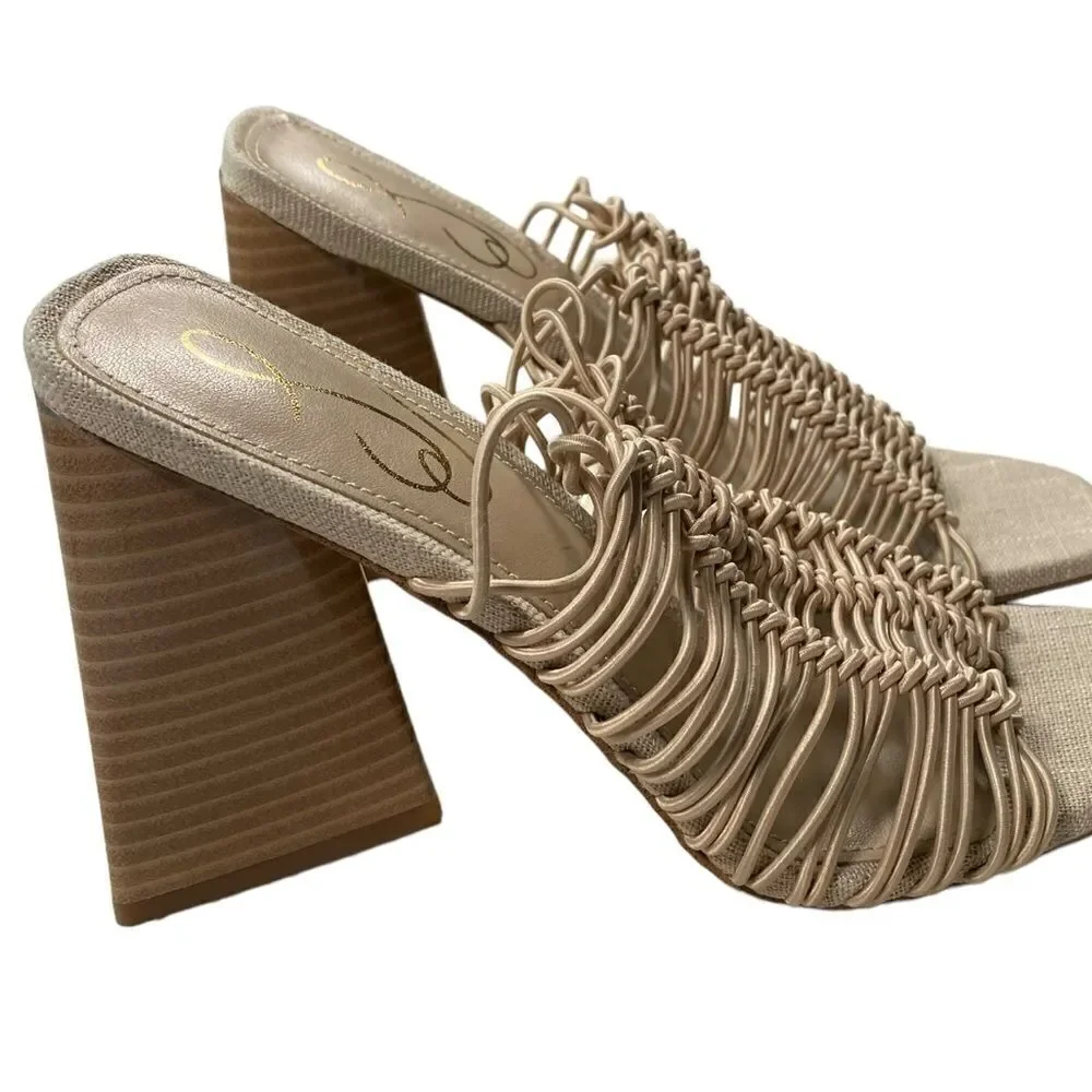 EUC Sam Edelman Tan Laurette Slip On 4” High Heel Sandals - Size 6